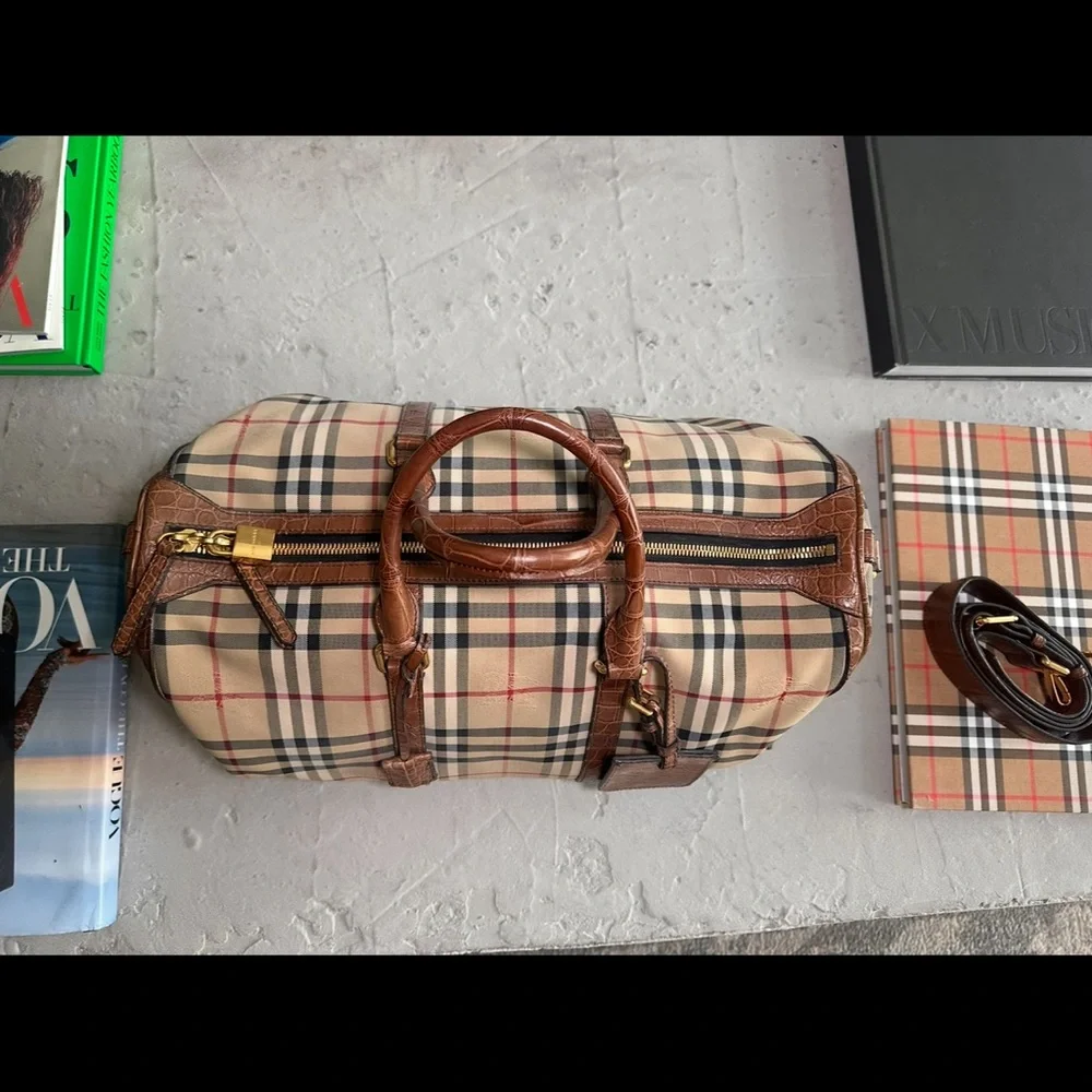 NewBurberry Check & alligator Leather Duffle Bag – Preowned, Excellent Condition